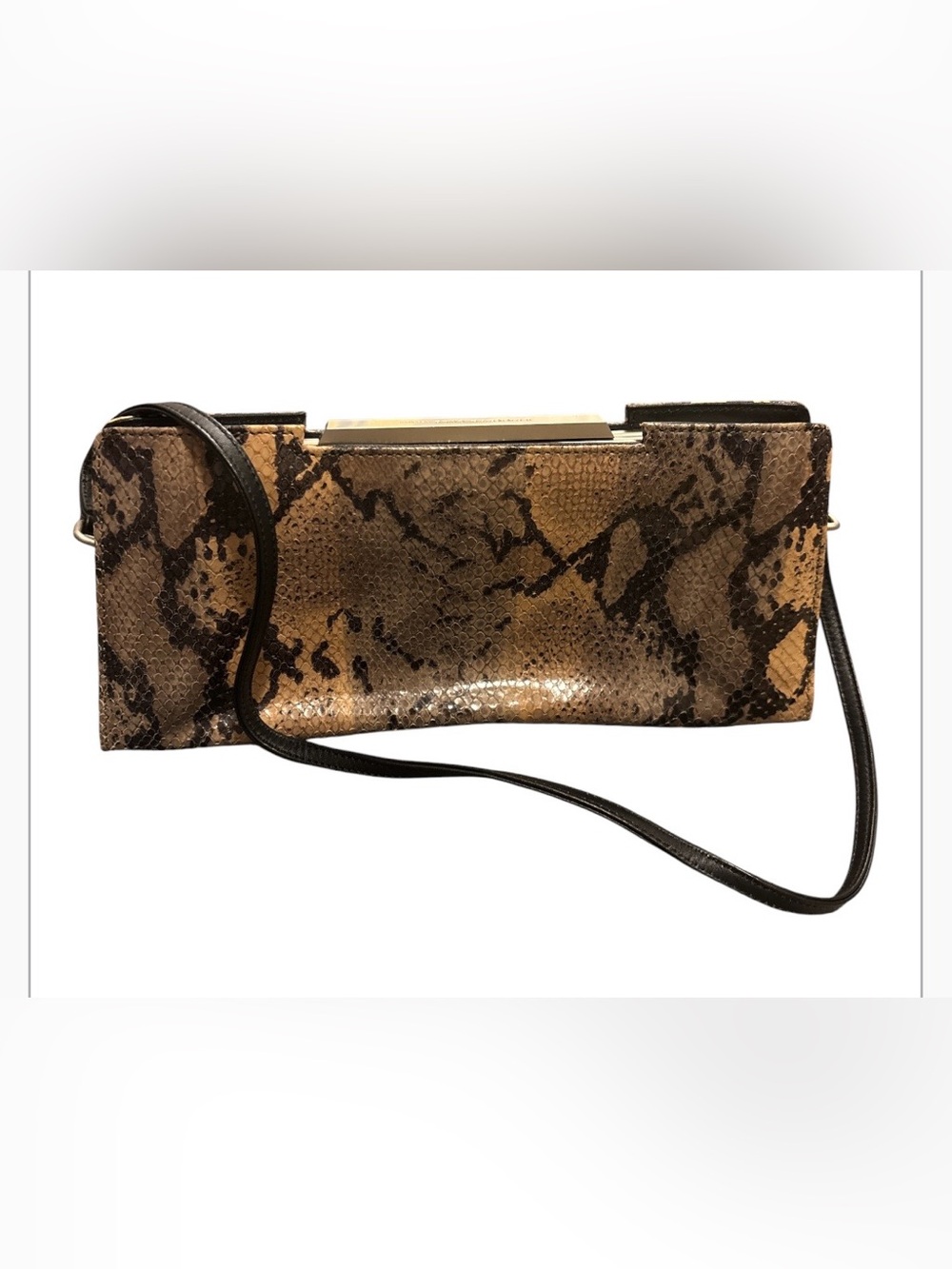 Kenneth Cole New York Brown & Tan Snake-Print Shoulder Clutch